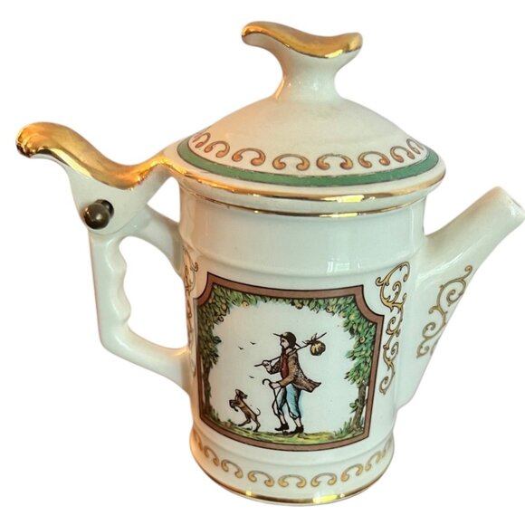 Vtg Aurora Ceramiche Made Italy Porcelain Teapot Hinged Lid & Gold Trim 4.5" Tal - Picture 7 of 9